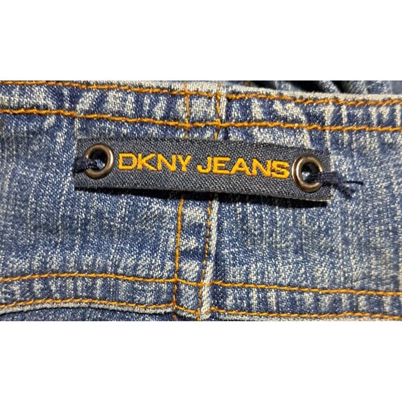 Y2K DKNY Jeans Womens Flared Denim Pants W/ Front Slits Size 9 Blue Cotton Blend - Picture 9 of 12